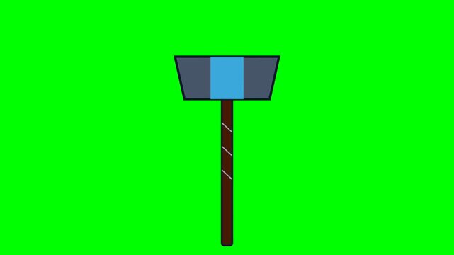 Animated Cartoon Hammer Icon with Green Screen Background.