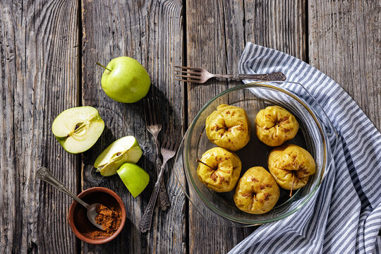 German dessert ofenapfel in a glass baking form