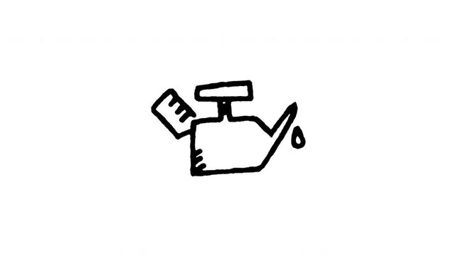 4K hand drawn engine oil pressure icon featuring boiling line animation. Frame by frame line art on black and green screen backgrounds for oil can warning, low oil alert, and motor maintenance.