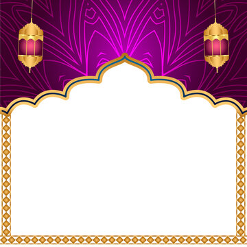 Golden islamic frame with lantern ramadan kareem arabic border flyer poster