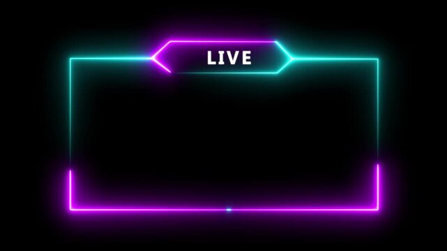 live streaming neon text frame animation box frame neon frame live streaming game live Stream overlay animation for live streaming video Titles .