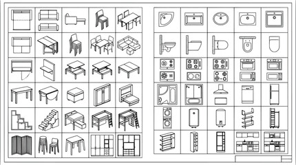 Obraz premium Furniture and appliance icons set for architectural floor plans