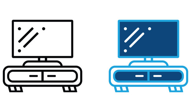 Tv stand and television cabinet icon vector on a white background.