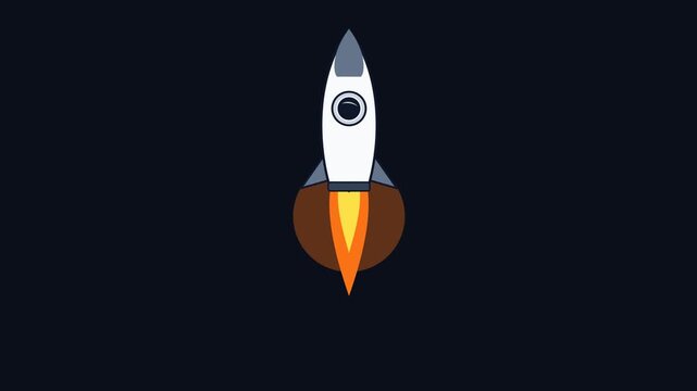 Animated Rocket Launching Into Space Against A Dark Background.