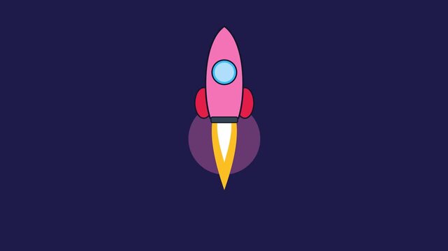 Animated Pink Rocket Ship Launching Into Outer Space Graphic.