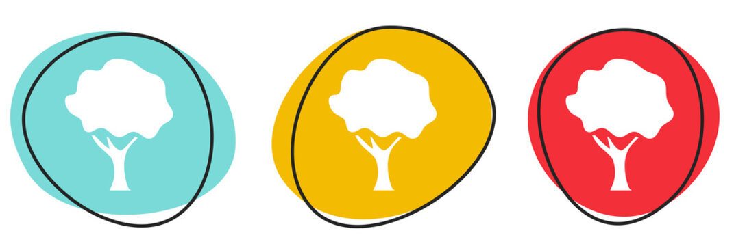Button Banner Set mit 3 bunten Buttons: Wald, Park oder Baum