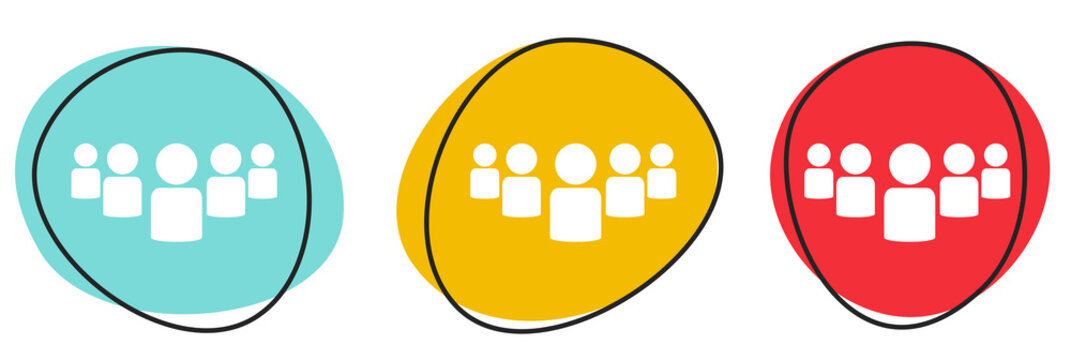 Button Banner Set mit 3 bunten Buttons: Gruppe oder Team