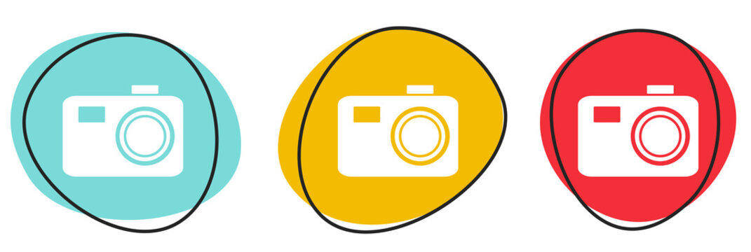 Button Banner Set mit 3 bunten Buttons: Foto, Kamera oder Bilder