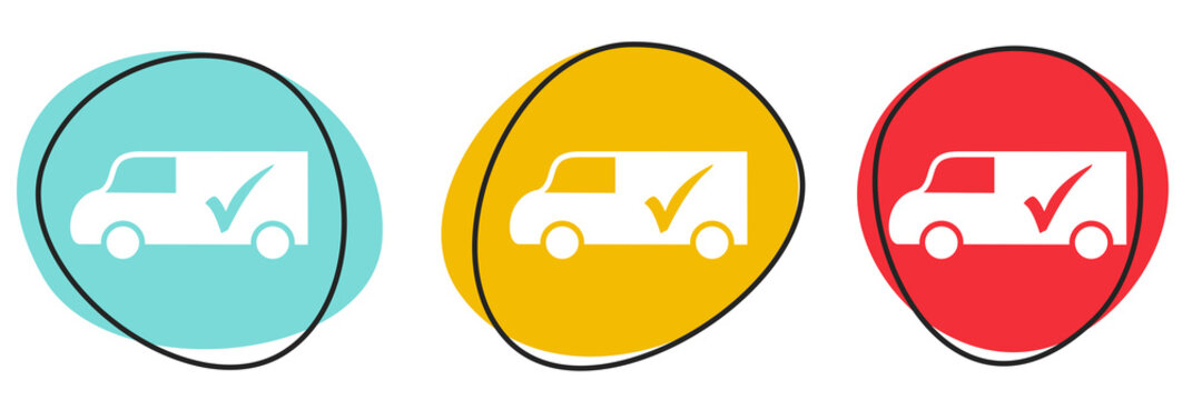 Button Banner Set mit 3 bunten Buttons: Lieferung oder Transport