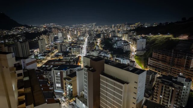 Night Timelapse Pan Across Juiz de Fora Urban Valley