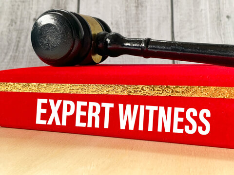 Expert Witness Law Book with Judge Gavel for Court Testimony Concept