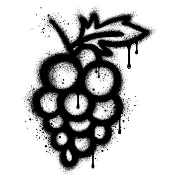 Grape in graffiti style with black spray paint.vector illustration.