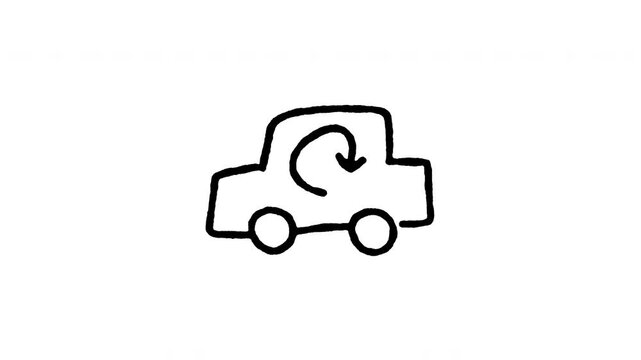 4K animated recirculation air doodle icon with boiling line motion. Frame by frame line art on black and green screen chroma key background for cabin air flow, HVAC climate, and vent control.
