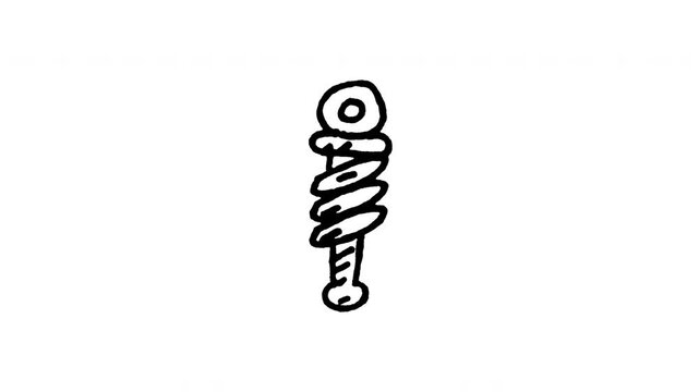 4K hand drawn shock absorber icon featuring boiling line movement. Frame by frame doodle art on black and green screen backgrounds for suspension spring, coil damper, and auto mechanics edits.