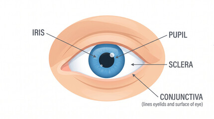 Anatomical diagram of human eye showing iris pupil sclera and conjunctiva © MdAbdullahAl