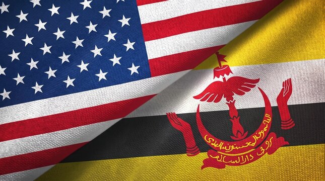 United States and Brunei two flags textile cloth, fabric texture