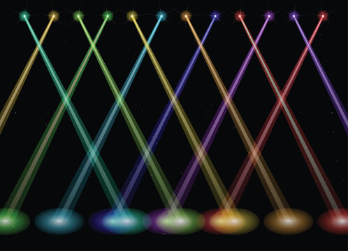 Colorful neon light lines crossing on a dark black background isolated on transparent background, Vector