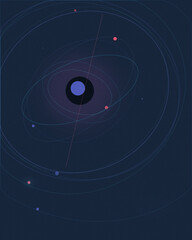Abstract digital orbit and network lines with glowing blue and pink dots, creating a futuristic tech mood on a dark background for presentations or websites. © Bonya Sharp Claw