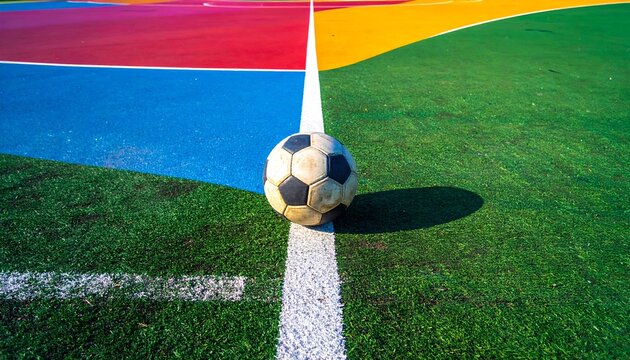Colorful Sports Court with Centered Soccer Ball