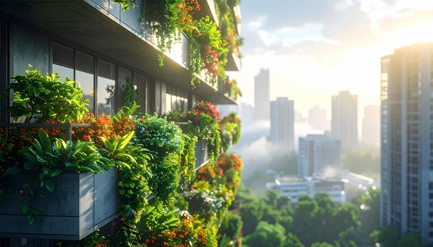 Sunlit Urban Balcony with Lush Greenery