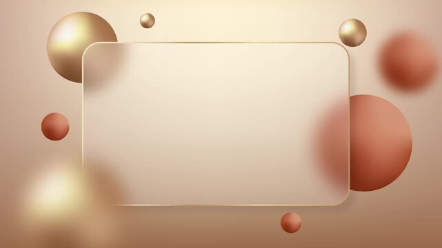 glass frame with gradient gold brown bubbles ball on white background