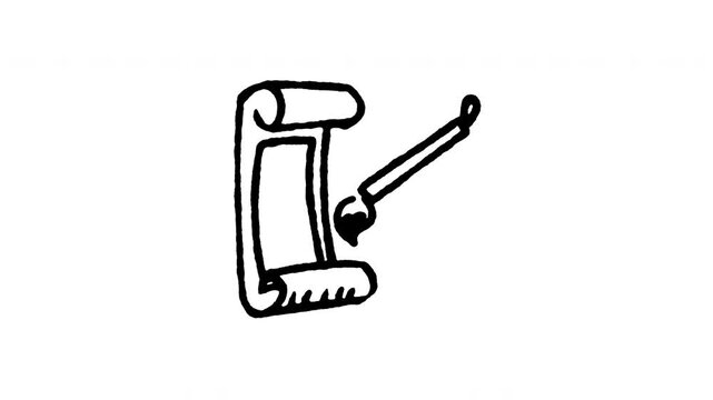 4K animated calligraphy scroll and brush doodle icon. Frame by frame line art on black and green screen chroma key background for traditional Chinese art, painting scroll, and culture edits.