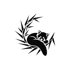 Obraz premium Stylized red panda sleeping in geometric bamboo leaf frame with sleeping geometric wildlife