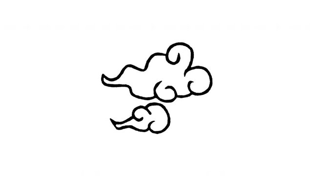 Hand drawn 4K Chinese auspicious clouds doodle animation with boiling line motion. Frame by frame outline on black and green screen backgrounds, perfect for Oriental sky pattern, Lunar New Year.