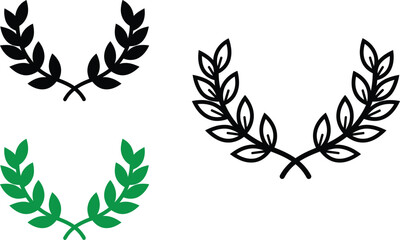 Obraz premium Wreath vector icon set featuring circular laurel branches, circular
