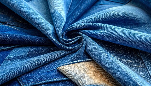 Swirling Denim Fabrics with Textured Stitching and Frayed Edges