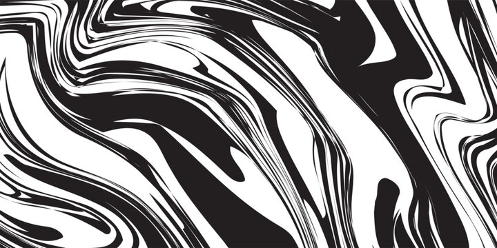 Abstract Black and White Liquid Marble Swirl Background, Dynamic Fluid Ink Wave Vector Pattern