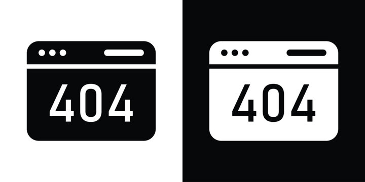 Solid browser window with 404 error page text, web development page not found vector icon.