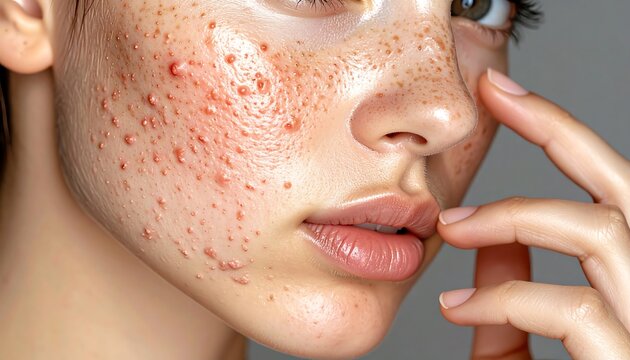 Close-Up of Acne and Skin Issues on Face.