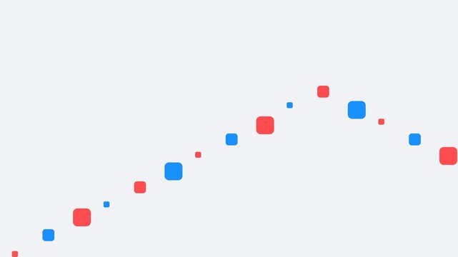 Small red and blue rounded squares are arranged in a rising diagonal pattern on a light background.