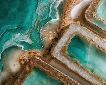 Abstract Teal and Gold Swirls with Earthy Tones.