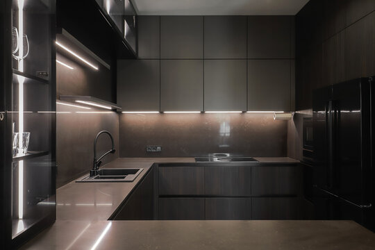 Modern dark kitchen cabinet design