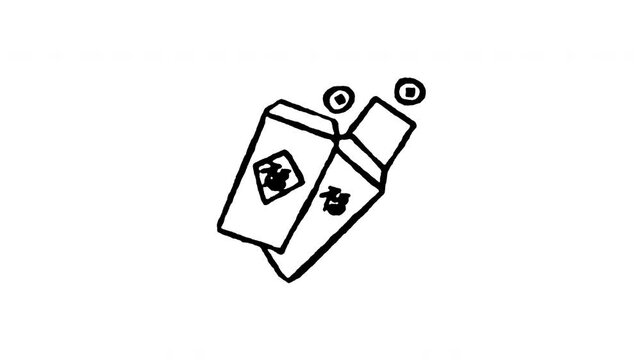 Animated doodle red envelope Angpao icon. 4K frame by frame line art on black and green screen chroma key background for Spring Festival gift money, Lunar New Year packet, and fortune edits.