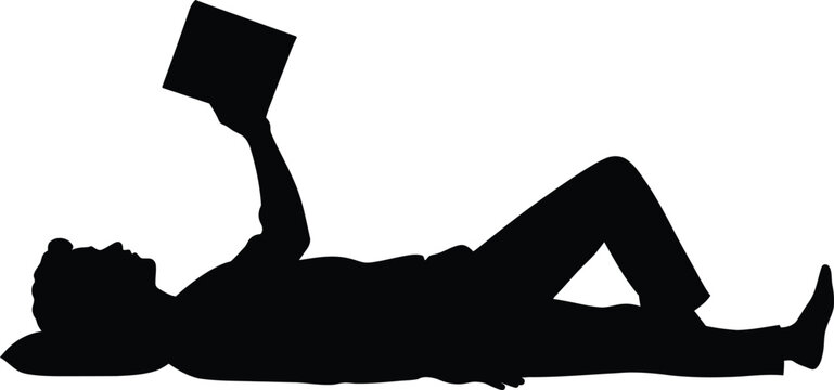 Person Reading Book While Lying Down Silhouette Vector Illustration Isolated for Education Learning and Leisure Concepts
