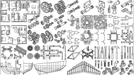 Fototapeta premium Set of various technical engineering and architectural design elements and icons