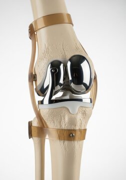 Anatomical Model of a Human Knee Joint with Metal Prosthetic Implant for Total Knee Replacement Surgery Education