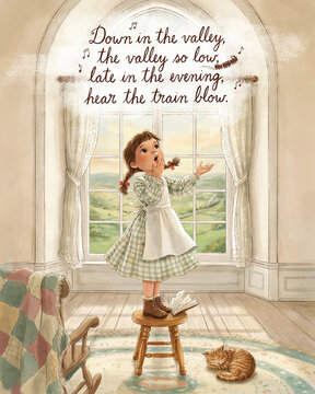 Girl hearing train at evening window