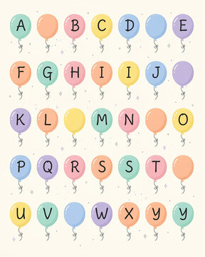 Colorful alphabet balloons with letters floating