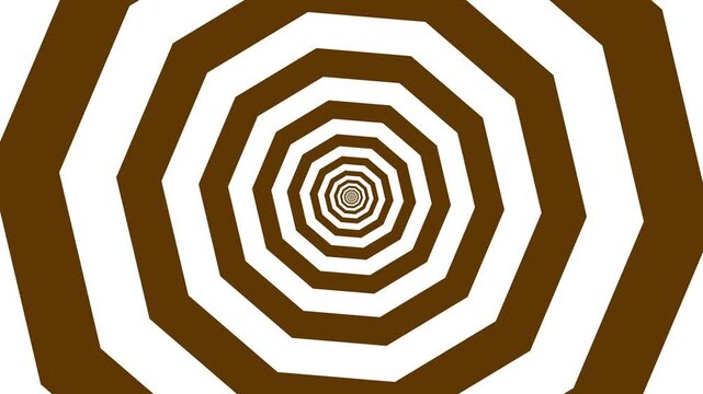 A mesmerizing video showcasing a brown and white geometric pattern forming a spiral shape in a hexagonal tunnel, creating a sense of depth and visual interest