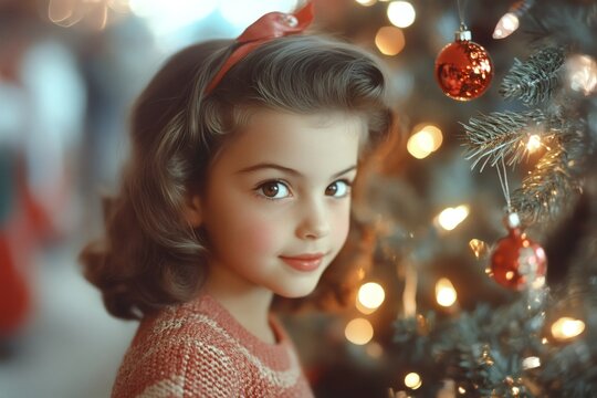 Little girl celebrating christmas with vintage festive style