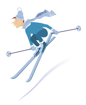 Cheerfulness downhill skiing young man