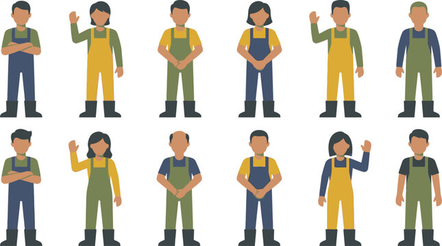 Person character illustration showing multiple poses with casual workwear clothing for concept design and education