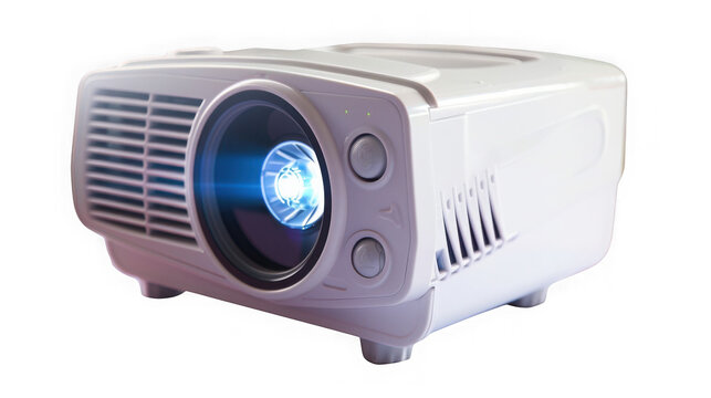White digital projector device isolated with ventilation grilles isolated on transparent background
