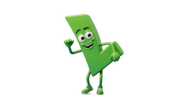 A cheerful 3D green tick symbol character dancing happily isolated on a clean white background. Suitable for business presentations, educational video lessons, task completion graphics, and user inter