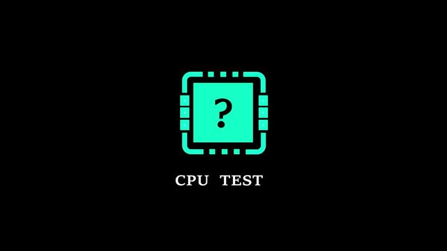 Animated bright green CPU processor chip featuring a central question mark symbol and CPU TEST text, perfect for hardware diagnostics and tech troubleshooting videos.