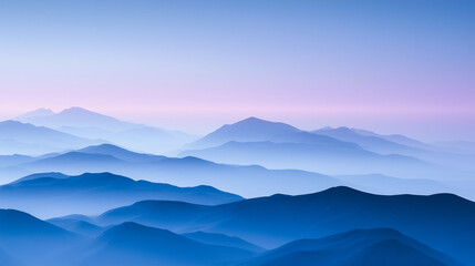 Fototapeta premium Minimal panoramic background with misty mountain ridges at dawn and expansive copy space, ideal for International Mountain Day, travel, and environmental designs.